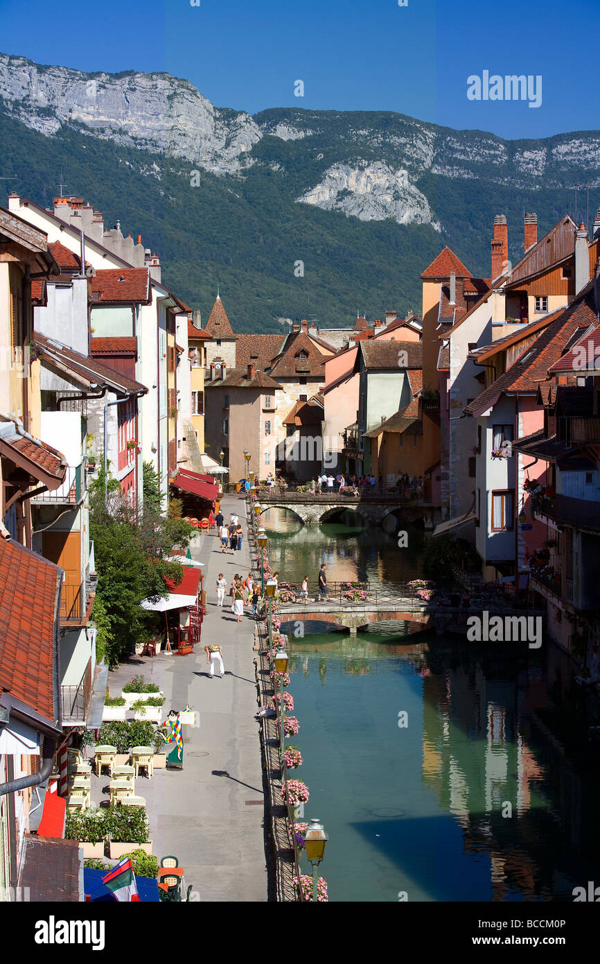 France, Haute Savoie, Annecy, Quai de l' Eveche and Thiou river Stock