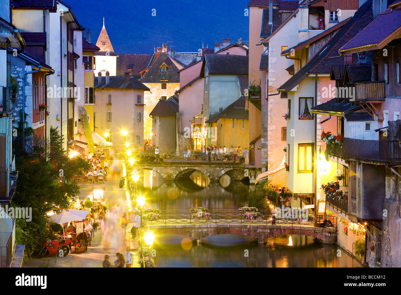 France, Haute Savoie, Annecy, Quai de l' Eveche and Thiou river Stock