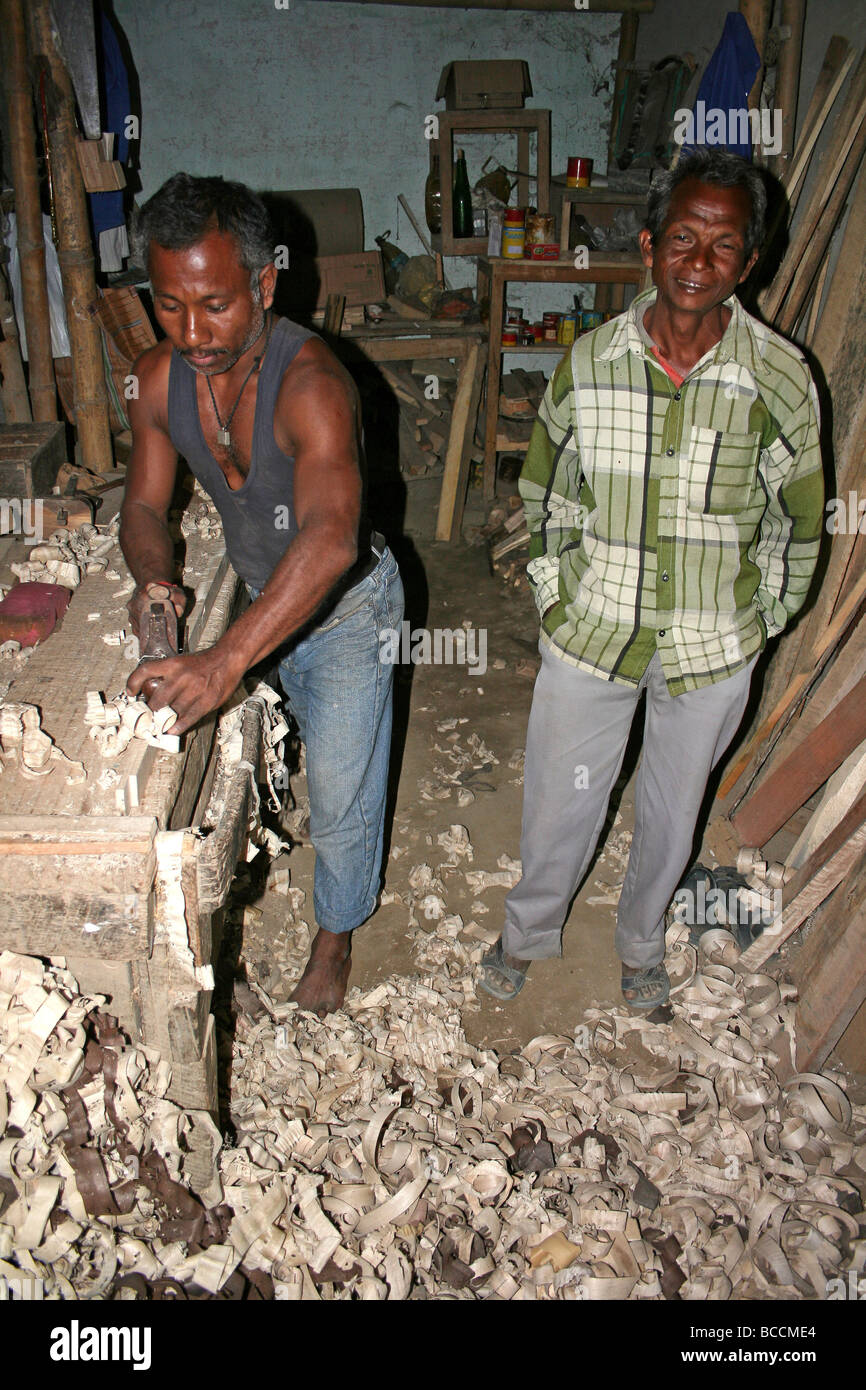 Carpenters In Their Workshop On Majuli Island, Brahmaputra River, Assam, India Stock Photo