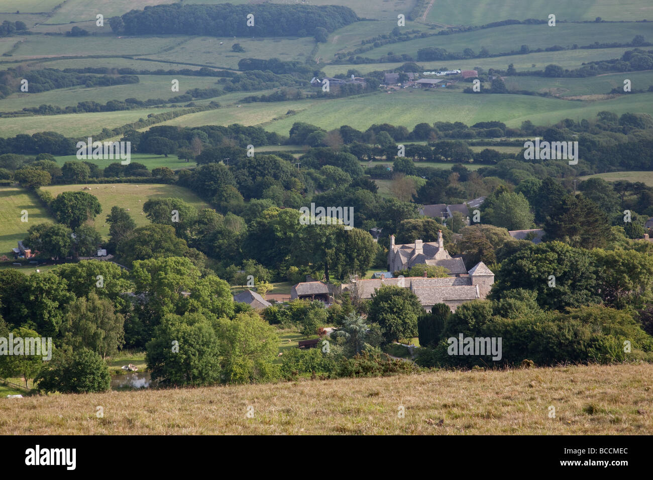 Church Knowle nestling in the Purbeck Hills, Dorset, England Stock Photo