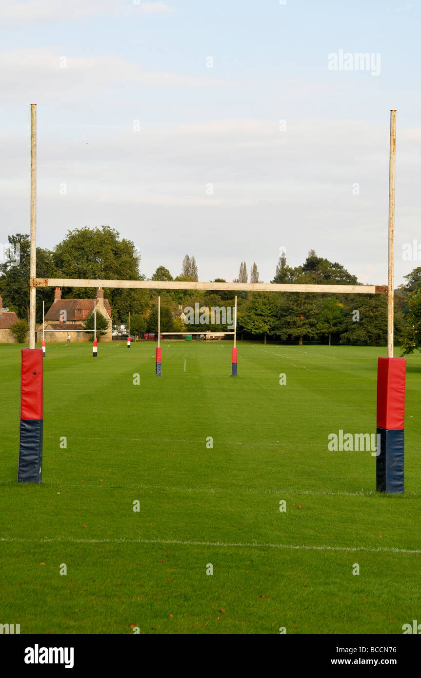 Rugby goal posts close up Stock Photo