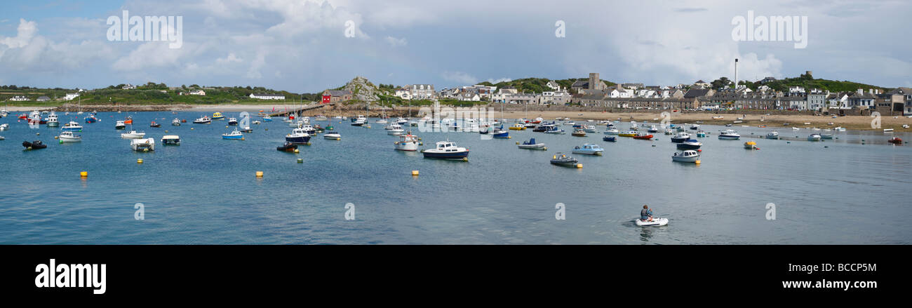 Panoramic view of St. Mary's harbour, Isles of Scilly Cornwall UK. Stock Photo