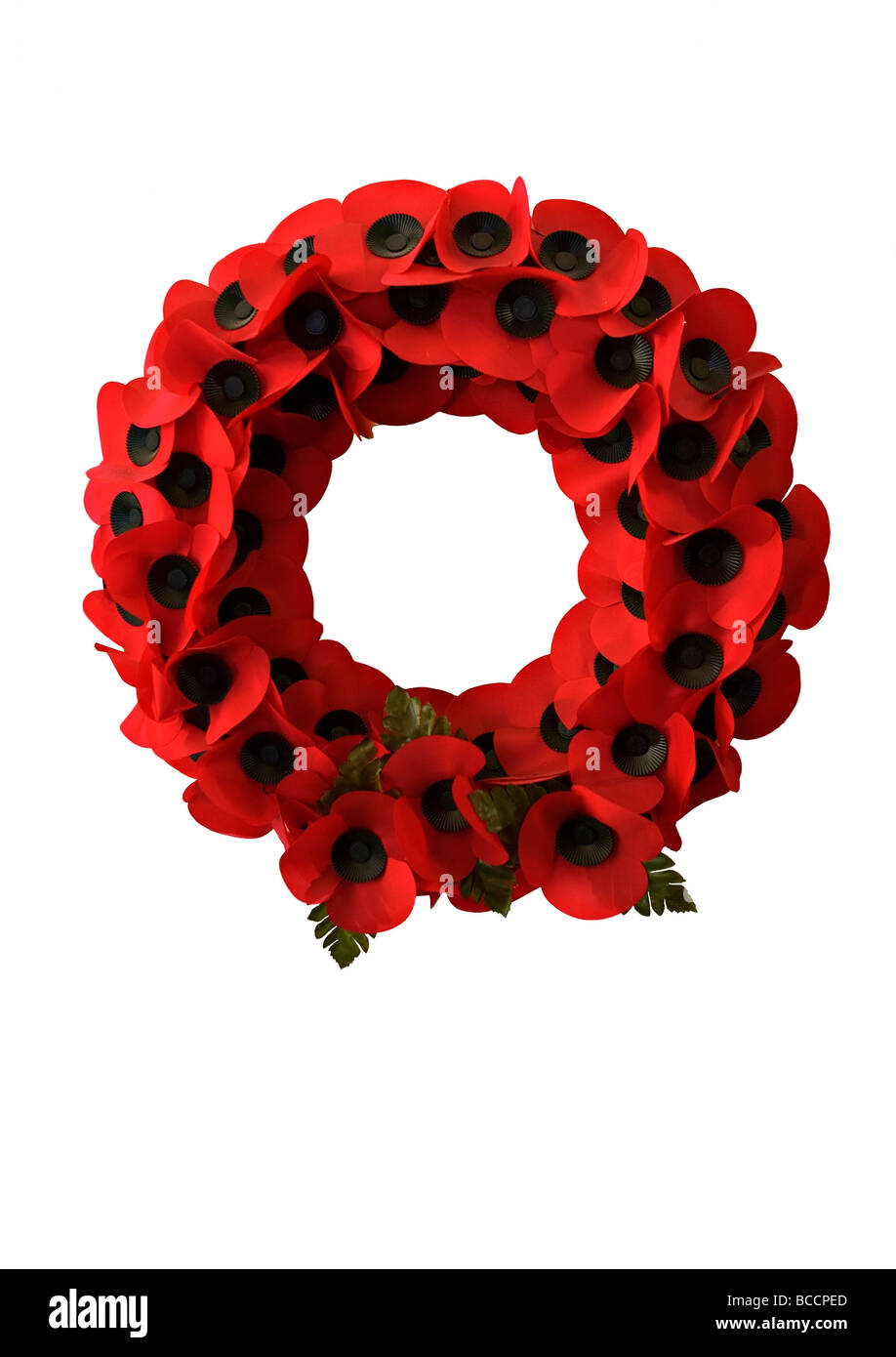 Poppy wreath on plain white background. Stock Photo