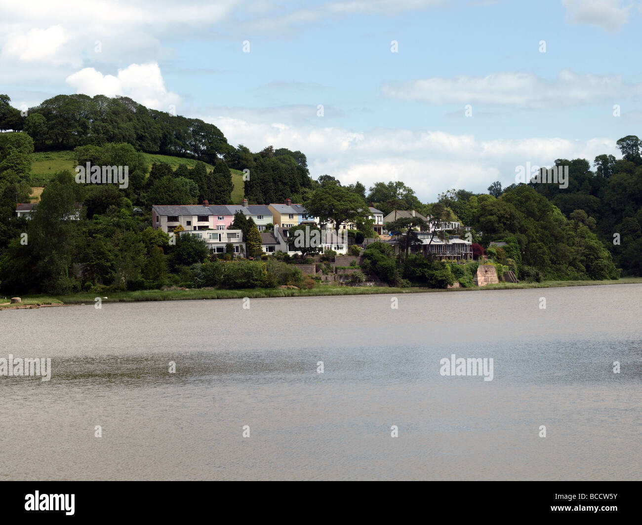 The "dam" pond with Stoke Gabriel,Paignton,Devon Stock Photo Alamy