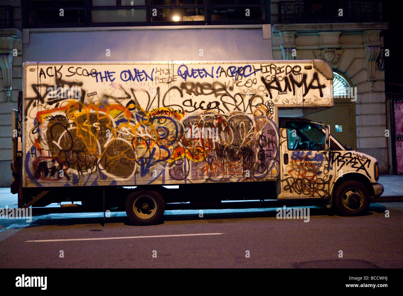 Truck with graffitti in New York City Stock Photo
