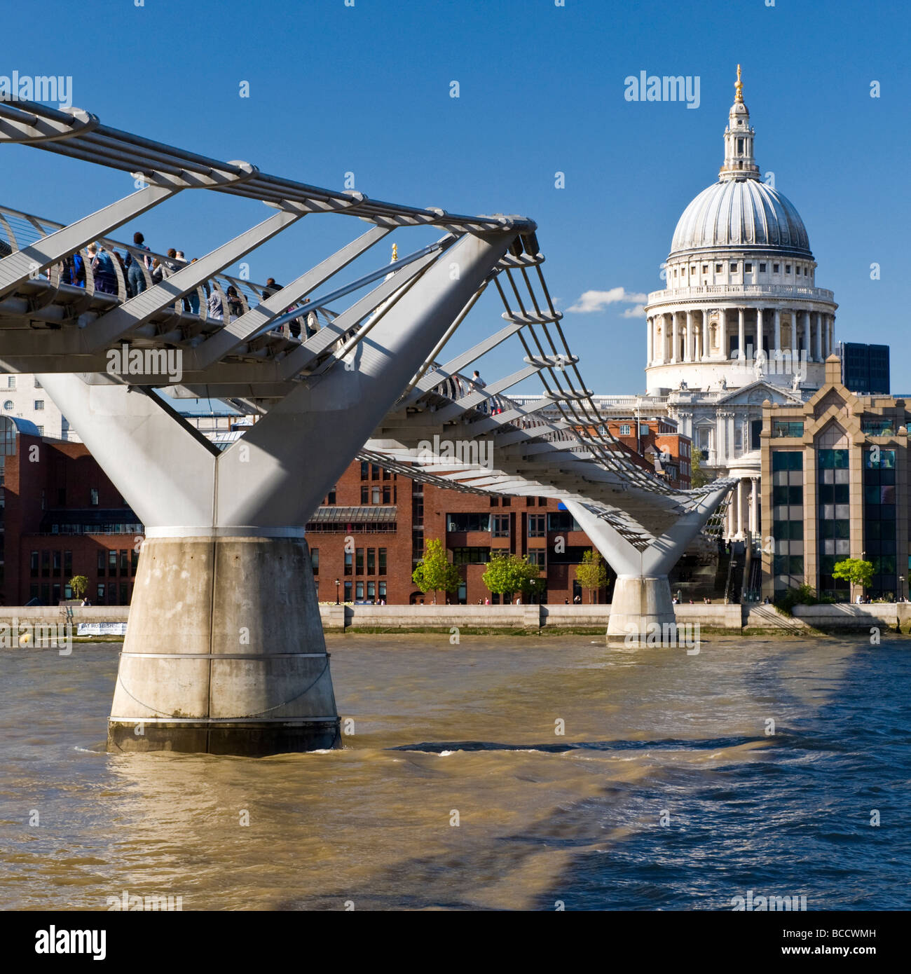 St Paul's Cathedral, The Milennium Bridge & River Thames, London, England, UK Stock Photo