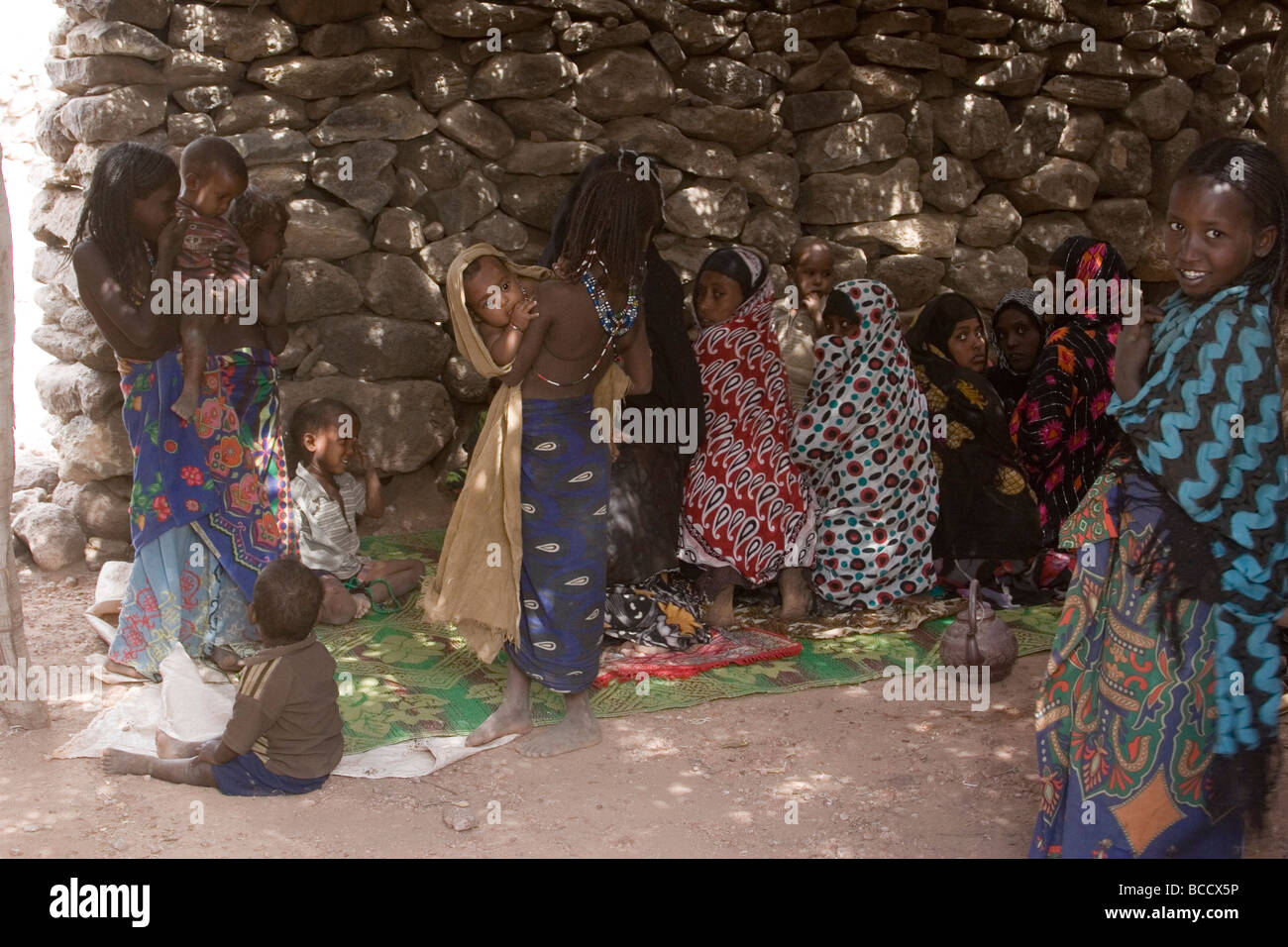 Dubti, Afar region, Ethiopia -- Afar women inside the female quarters of the mosque during Friday prayer. Stock Photo