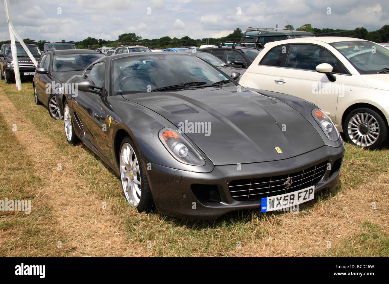 A 599 GTB Fiorano in the public car park at the Goodwood Festival of Speed, July 2009. Stock Photo
