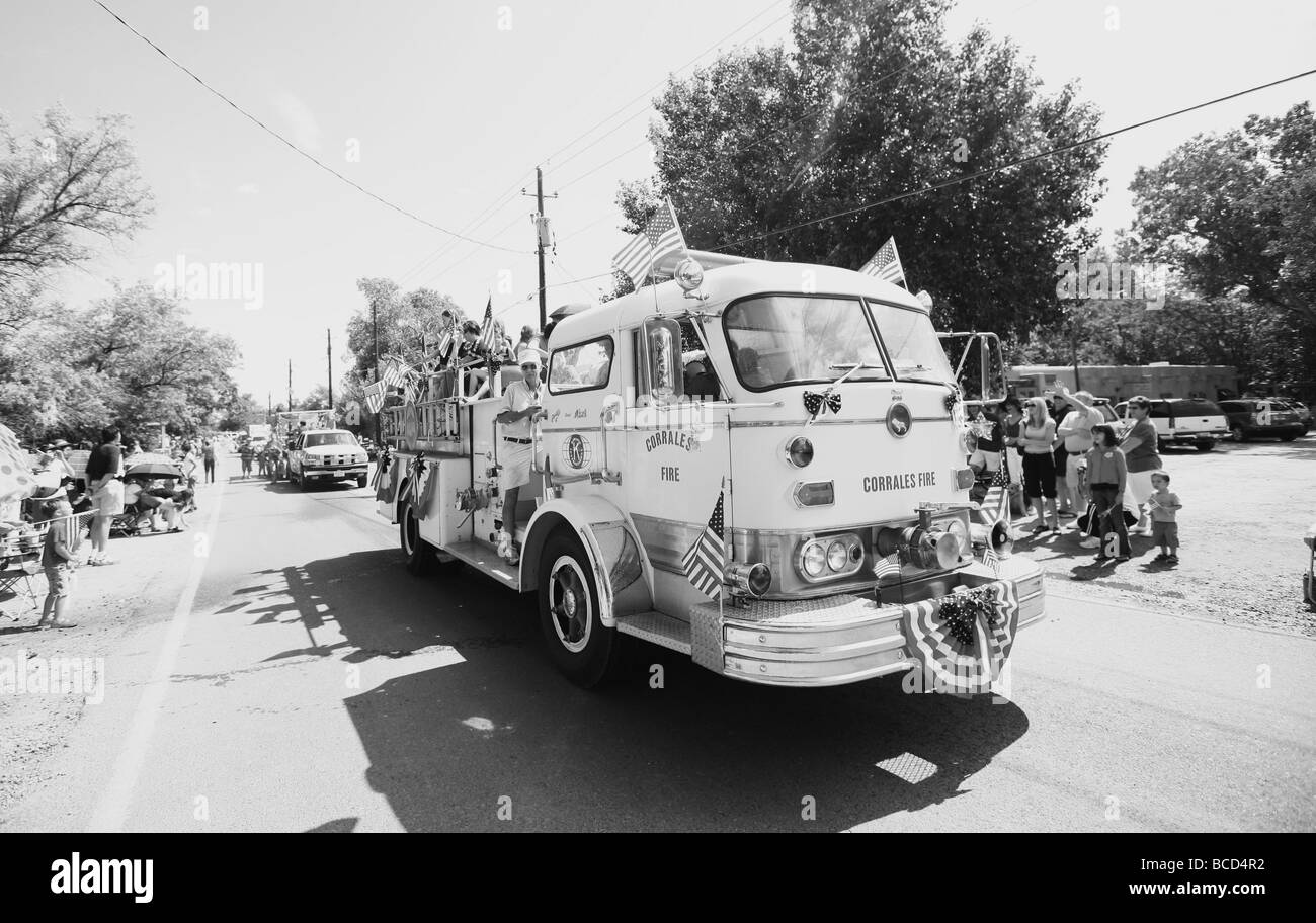 Black and white image of 4th of July parade Stock Photo