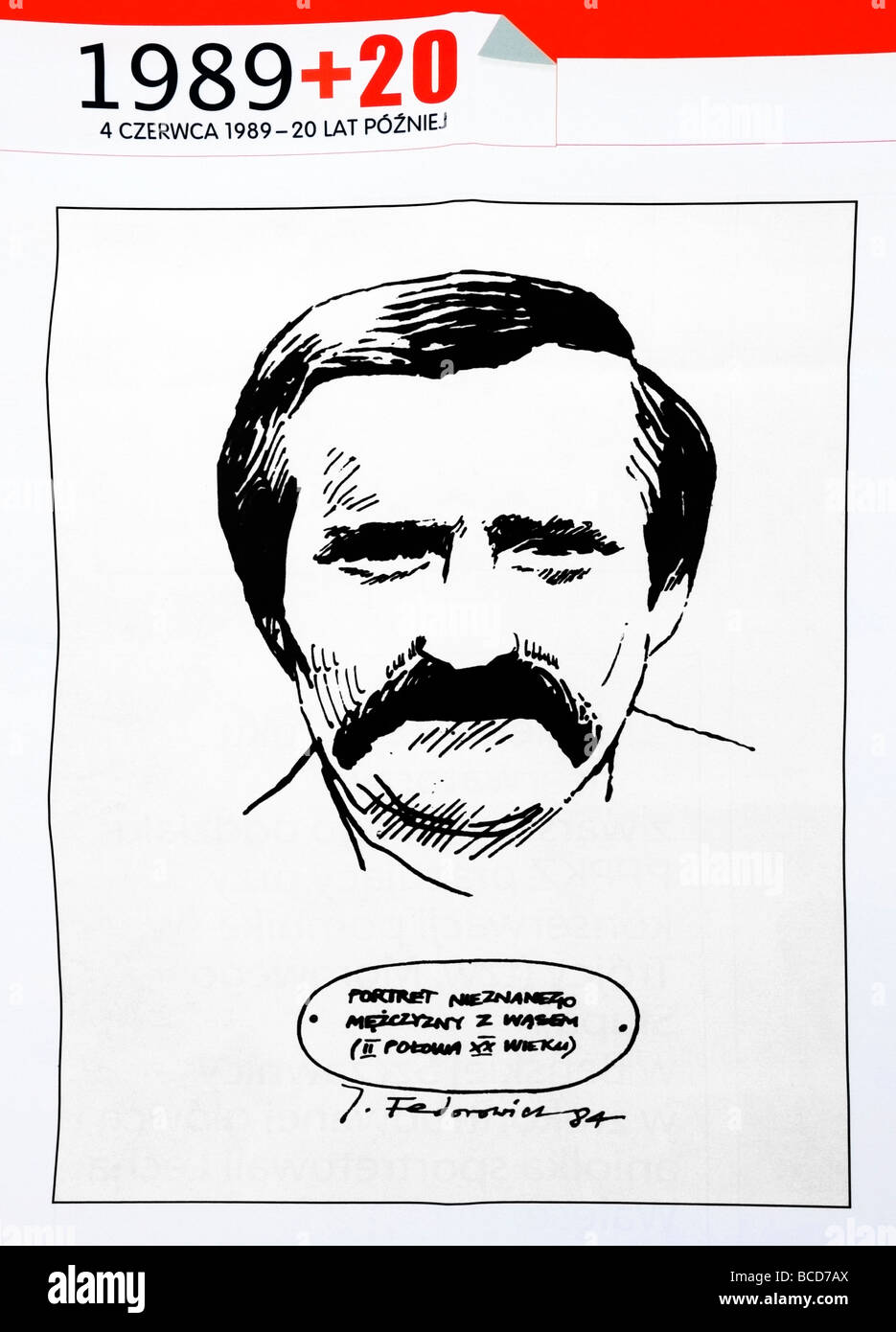 20 years anniversary Exhibition portrait poster of Lech Wałęsa, 1989 Solidarity movement leader by Federowicz, Warsaw, Poland Stock Photo