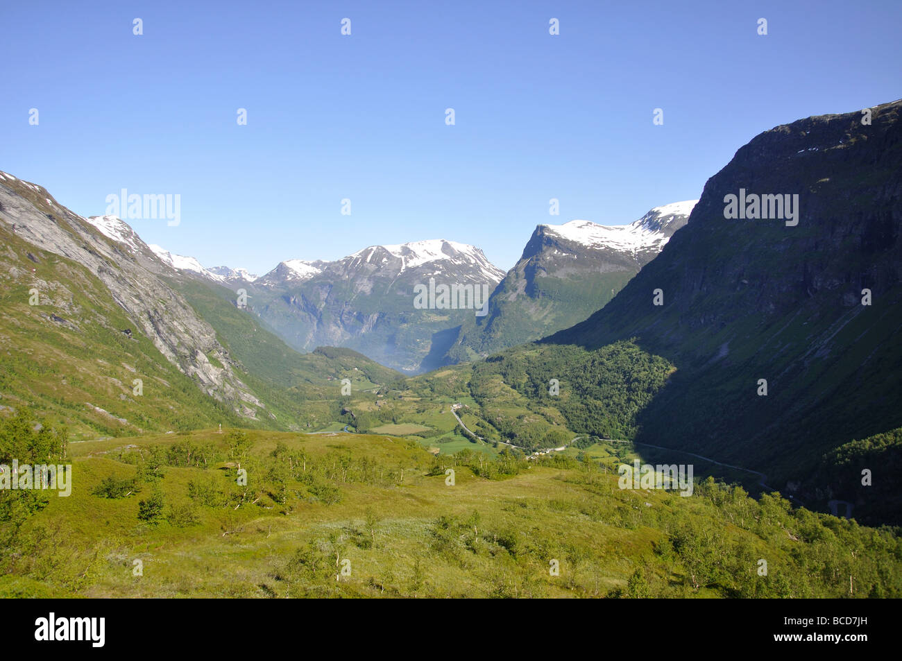 Geiranger Fjord panorama, Mount Dalsnibba, More og Romsdal, Norway Stock Photo