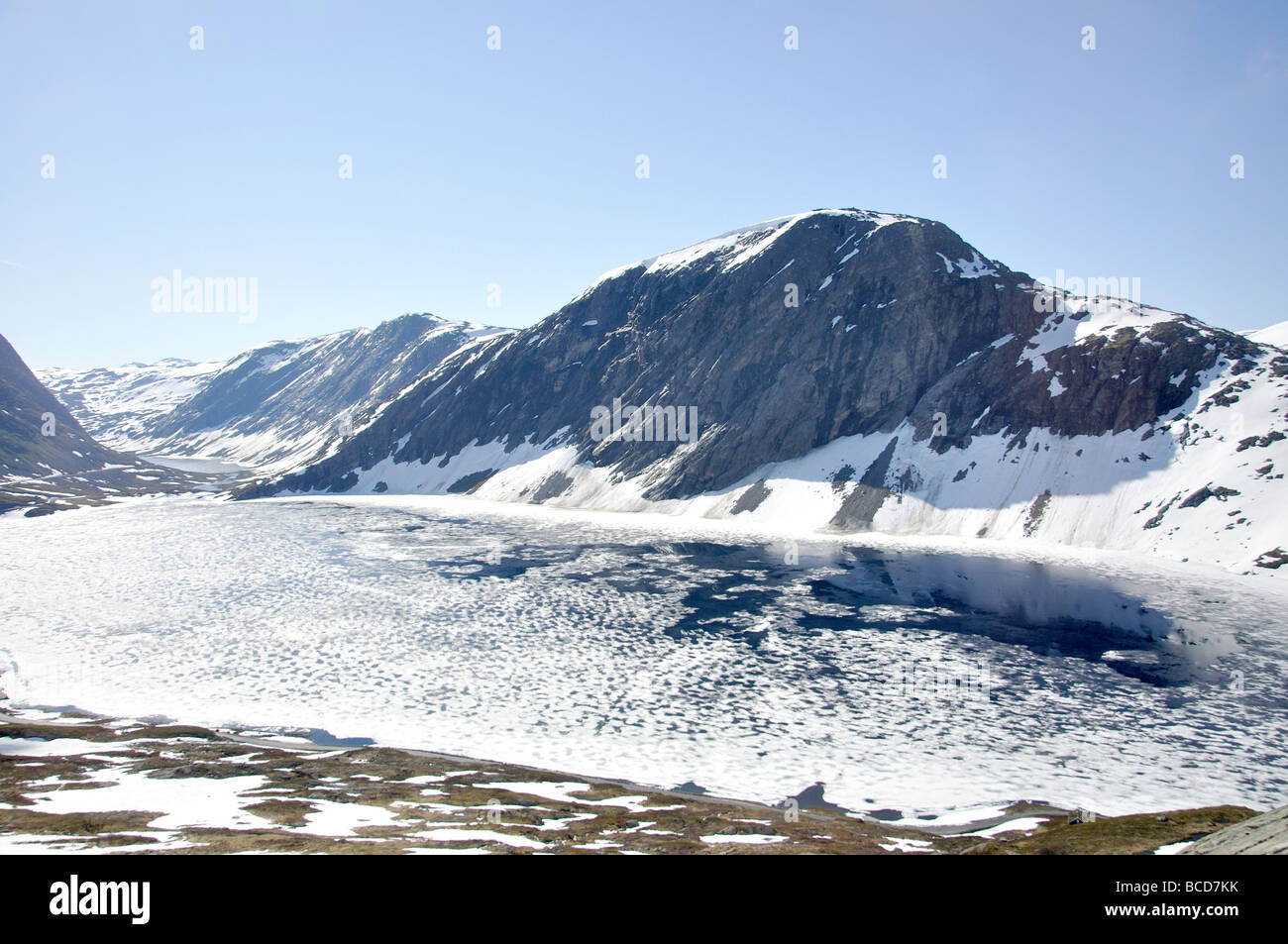 Partly frozen Djupvatnet Lake, More og Romsdal, Norway Stock Photo