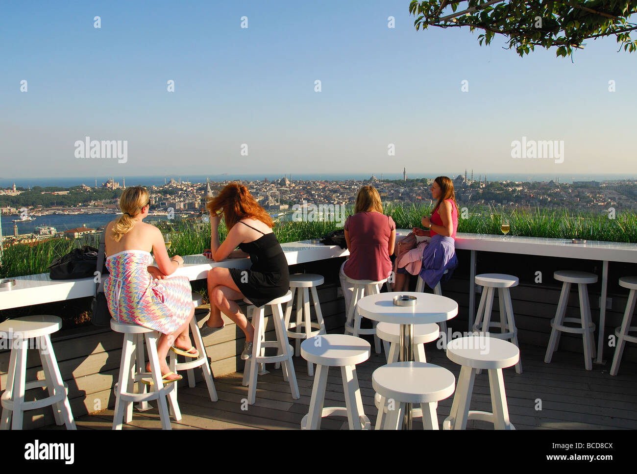 ISTANBUL, TURKEY. Mikla rooftop bar at the Marmara Pera Hotel in Beyoglu district. 2009. Stock Photo