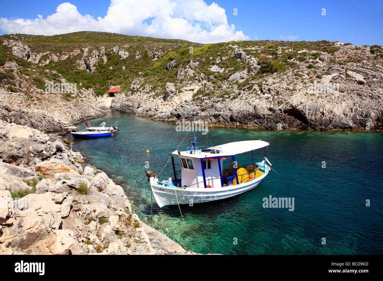 Fishing Boat Porto Roxi Zante Zakynthos Greece EU European Union Europe Stock Photo