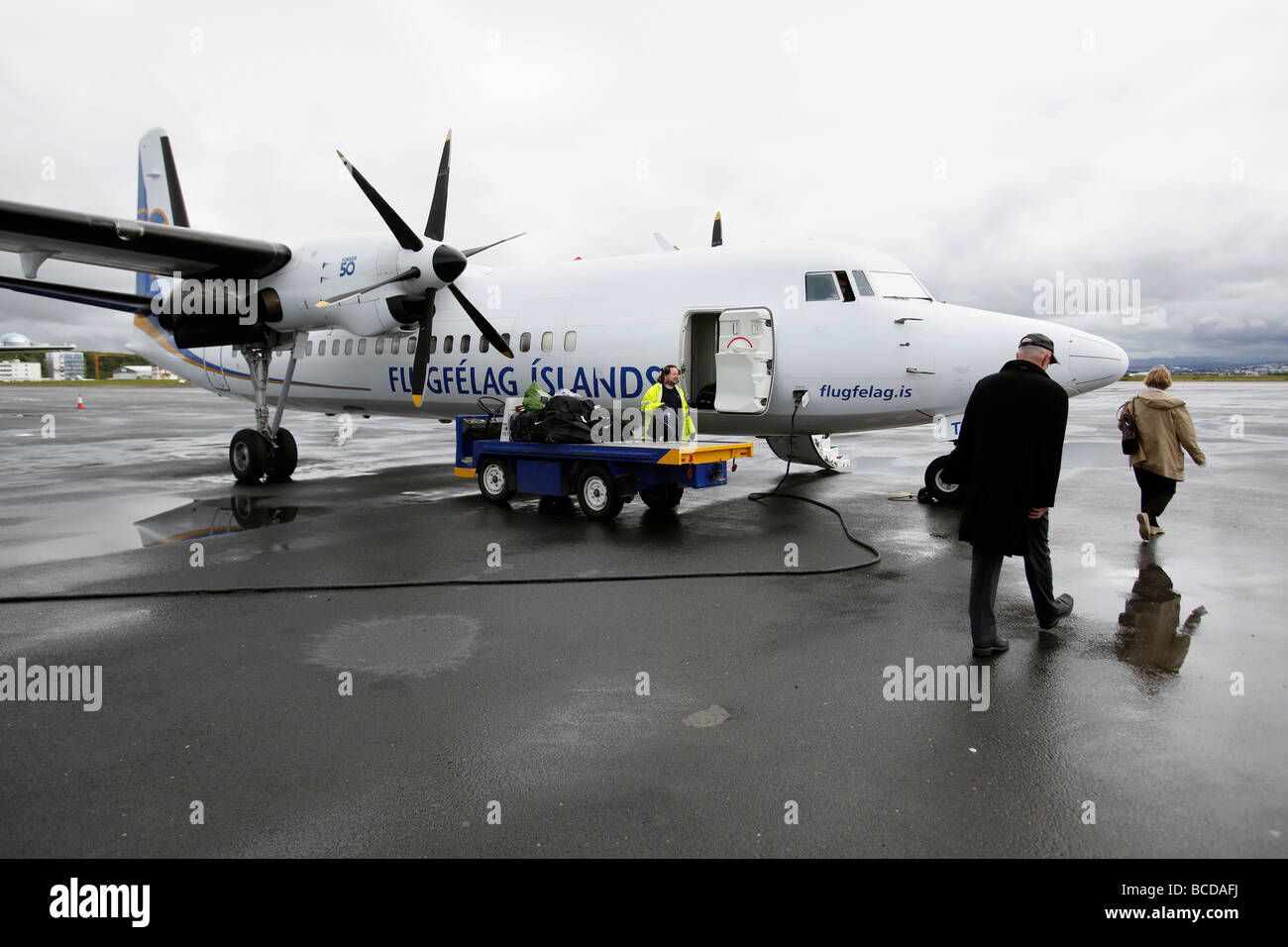 Passengers board a domestic flight from Reykjavík to Akureyri, Iceland Stock Photo