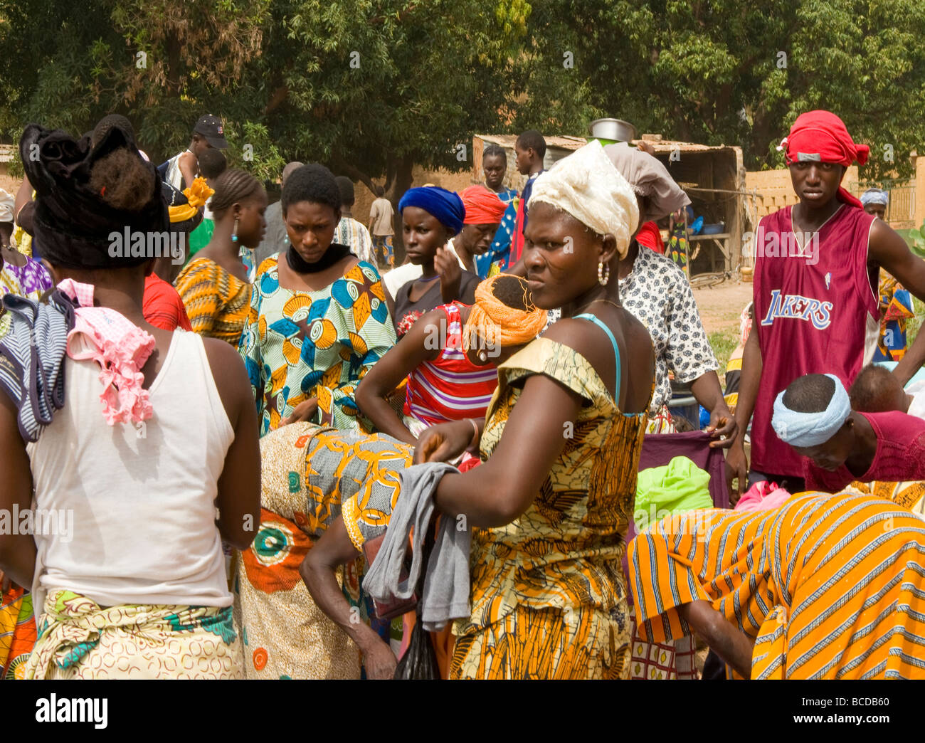 Burkina Faso. Lobi Country. Weekly market of Gaoua. Sale of used clothing. Stock Photo