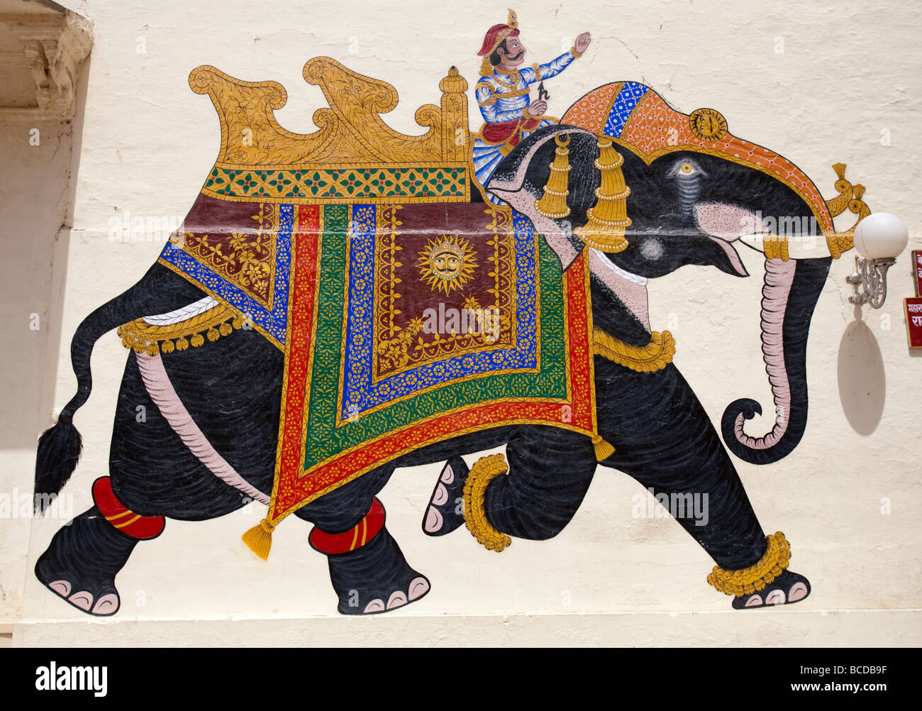 Elephant Fresco In The City Palace Udaipur Rajasthan India Stock Photo
