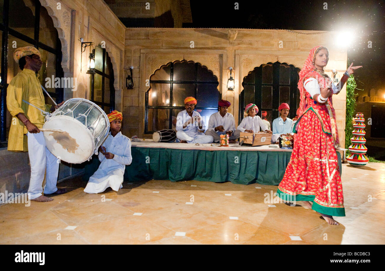 Local Indian Female Dancer And Musicians Jaisalmer Rajasthan India