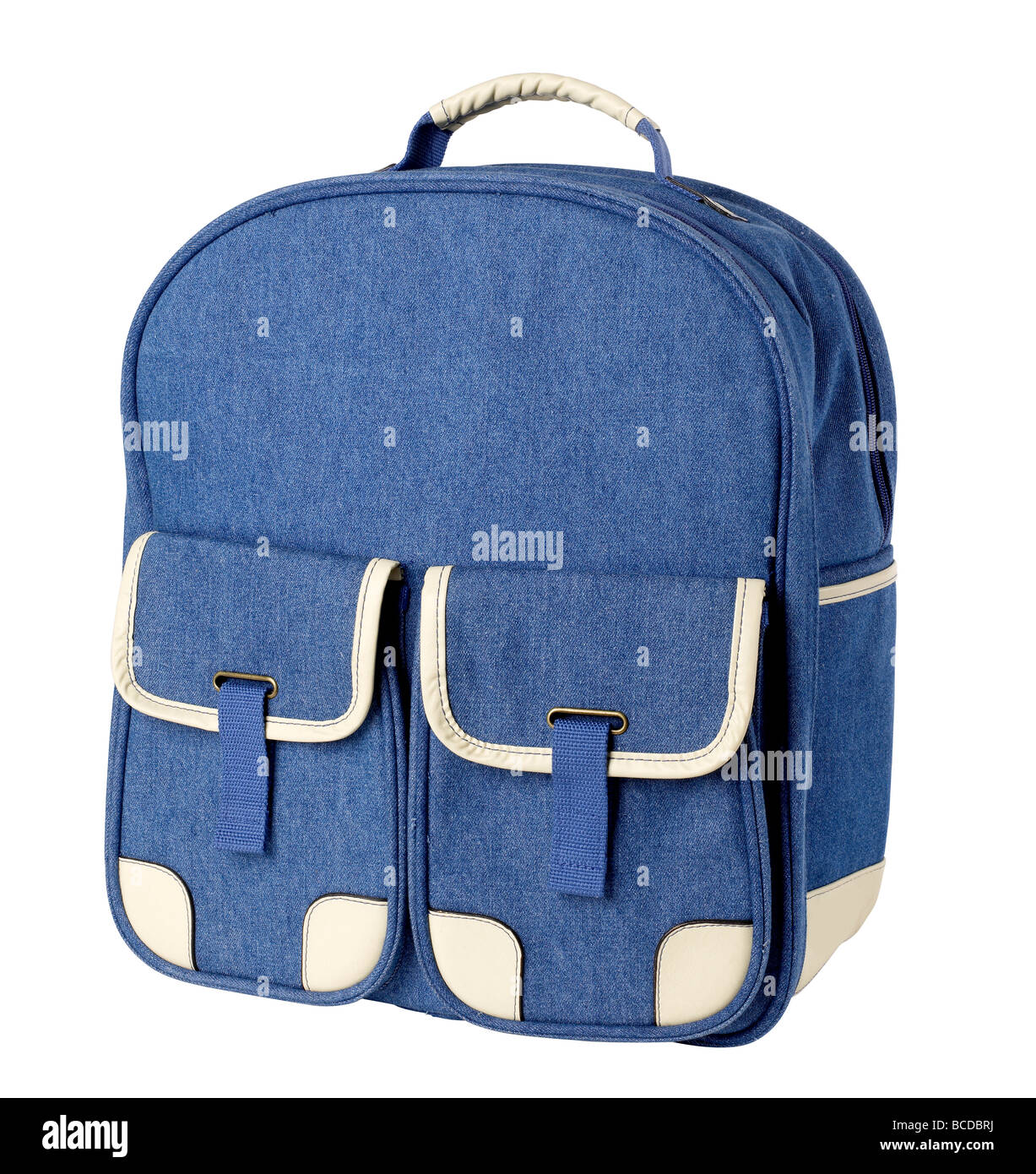 Blue back pack picnic pack Stock Photo
