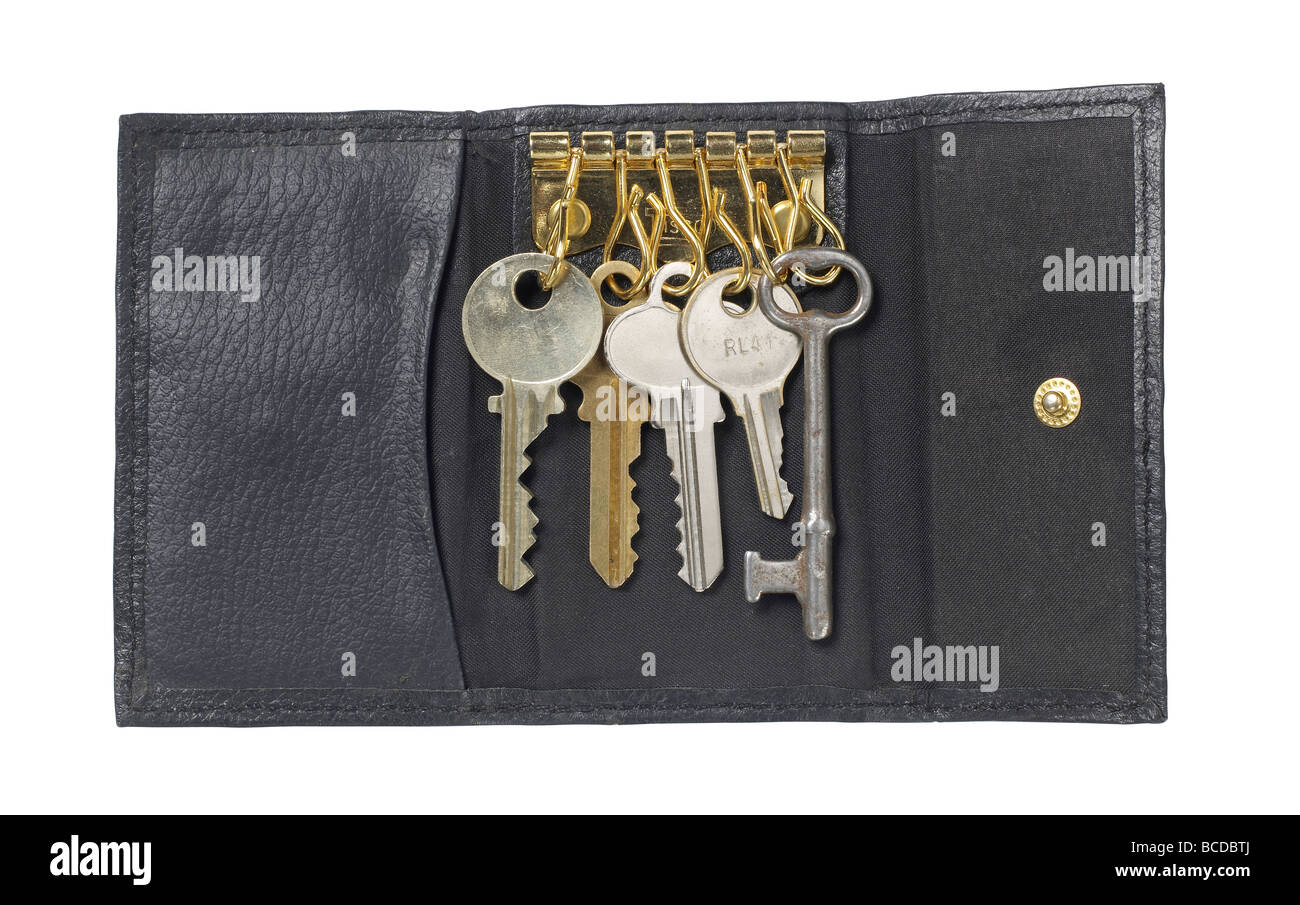 Key case with keys elevated view Stock Photo Alamy