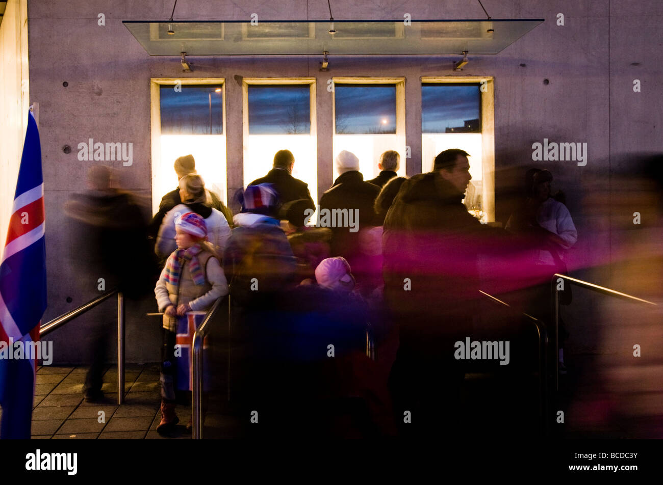 People waiting to buy tickets to a soccer match, Laugardalsvollur stadium, Laugardalur Reykjavik Iceland Stock Photo
