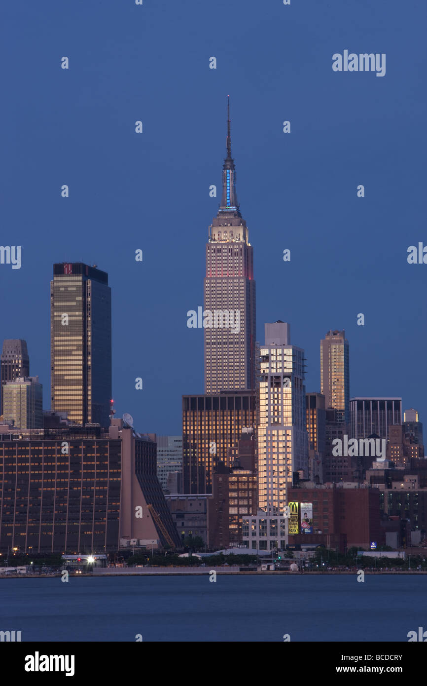 Empire State Building and Manhattan skyline as seen from New Jersey. Stock Photo