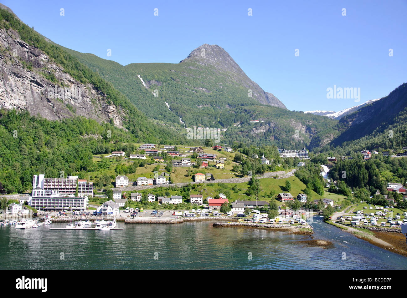 Geiranger village, Geiranger Fjord, More og Romsdal, Norway Stock Photo