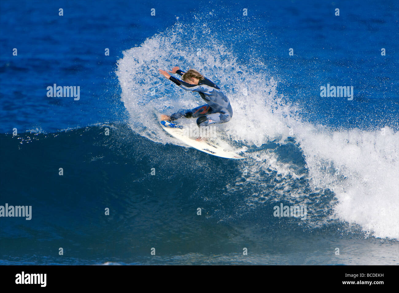 British surfer Jayce Robinson, surfing at his local beach break in St.Ives, Cornwall Stock Photo