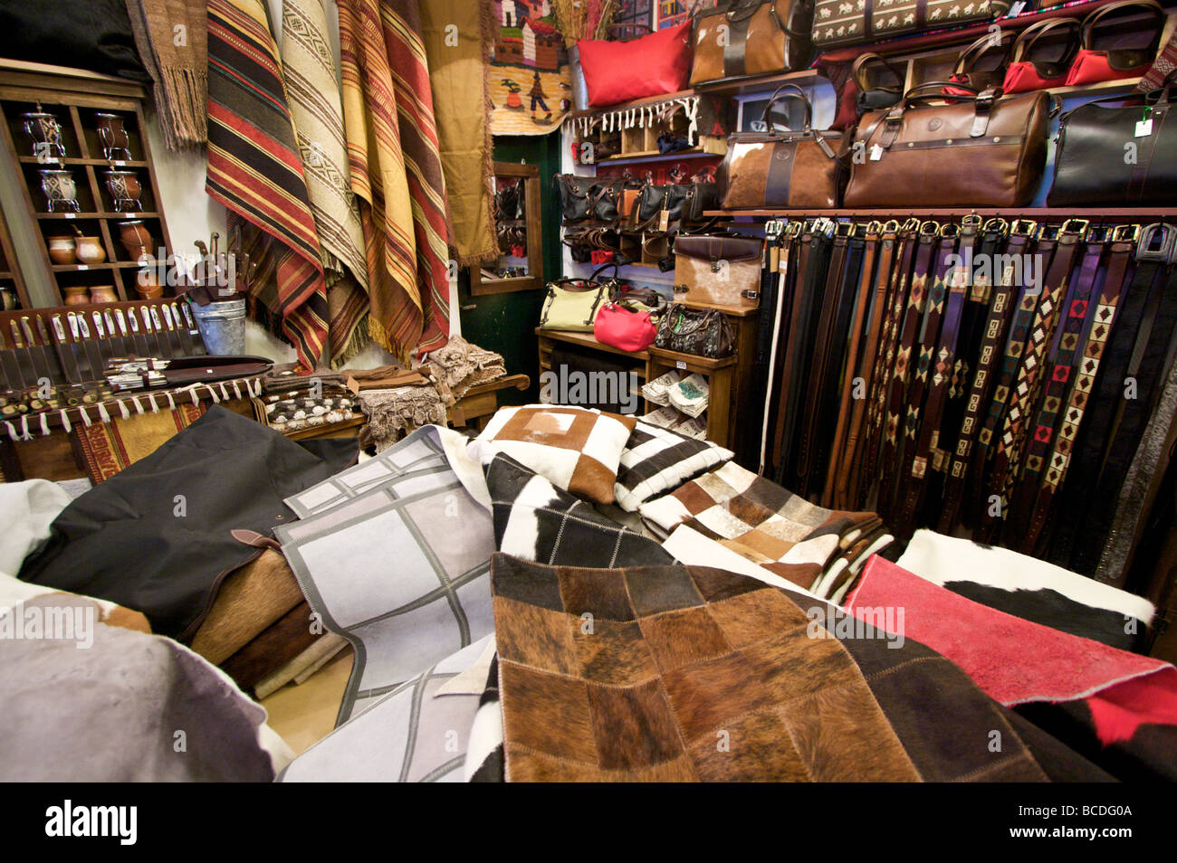 Interior of a leather goods store in Palermo Soho, Buenos Aires. Stock Photo