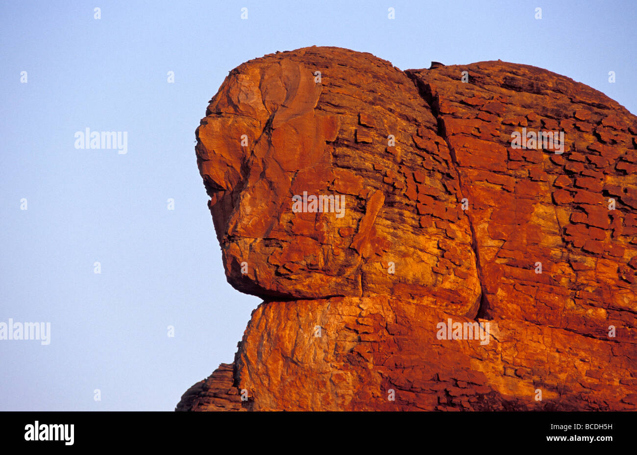 Red rusted cracks on the ancient Lost City sandstone rock formations. Stock Photo