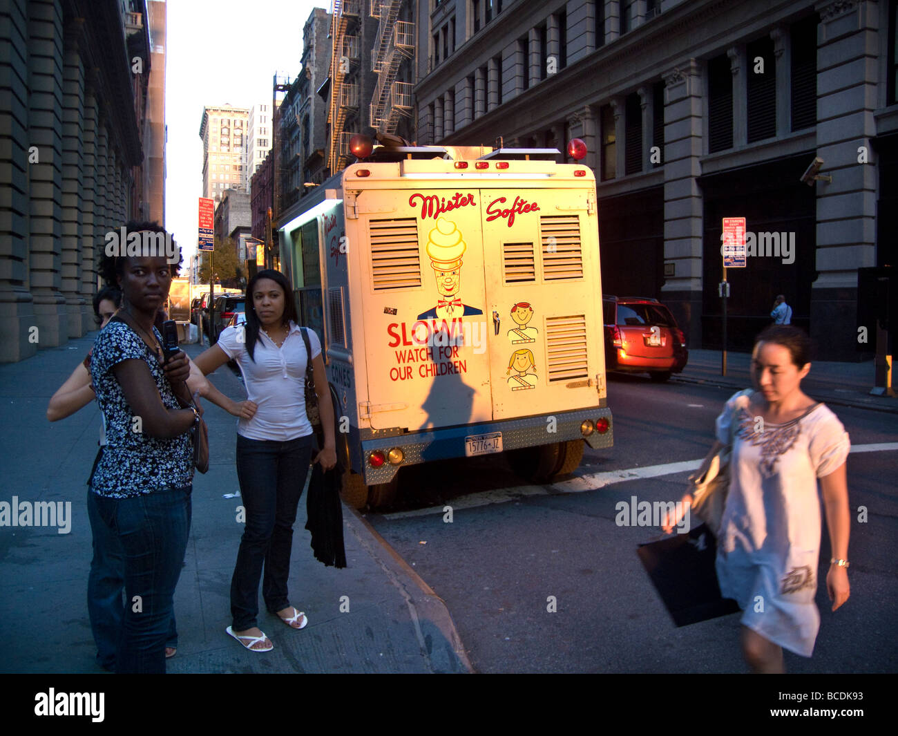 A Mr Softee ice cream truck on Lower Fifth Avenue of New York on Monday June 29 2009 Richard B Levine Stock Photo