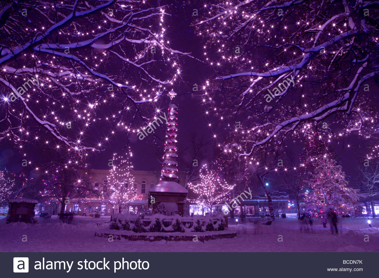 Christmas lights up a city square on a winter's day Stock Photo Alamy