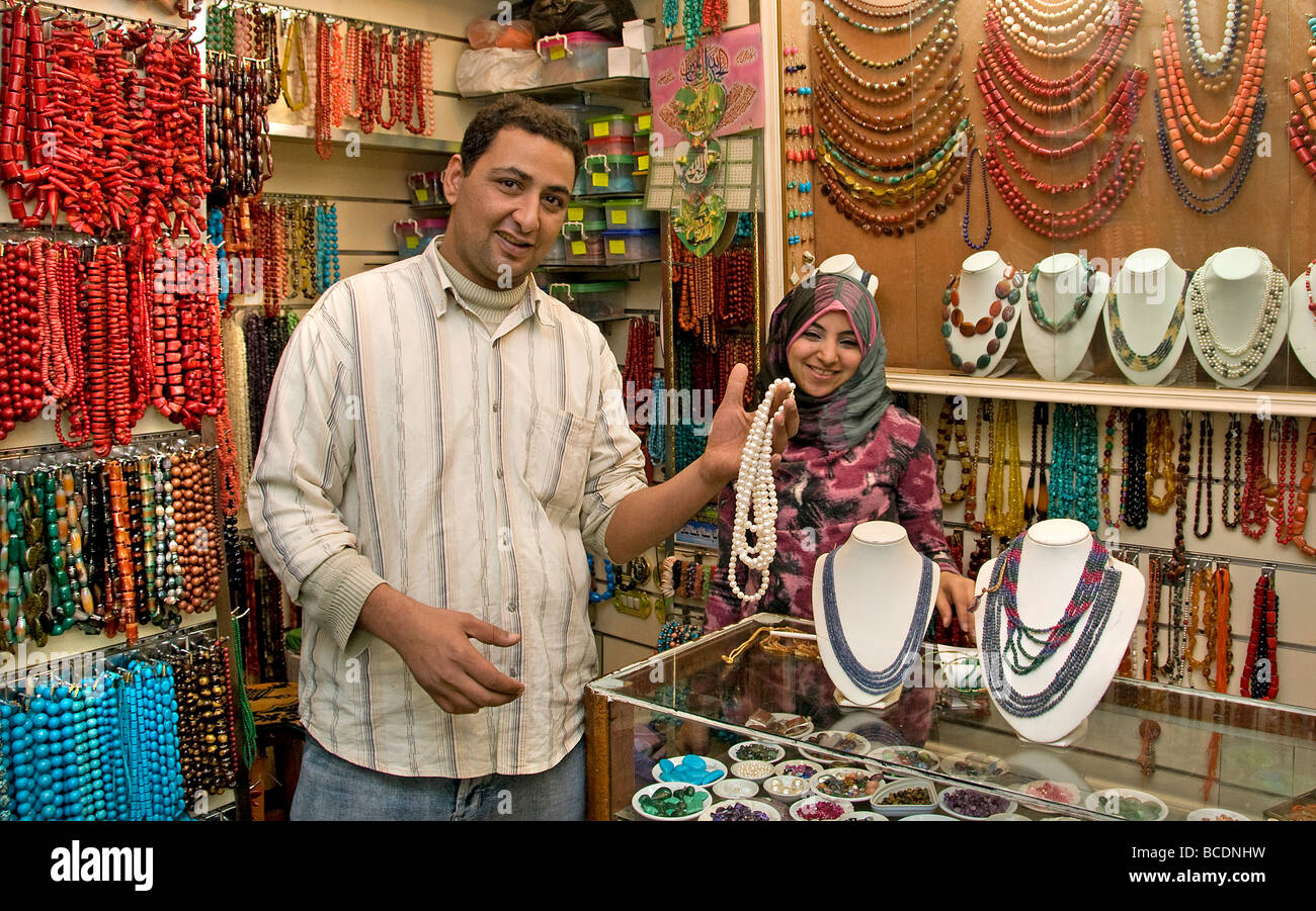 Khan el Khalili Cairo Egypt Bazaar jeweller gold Stock Photo