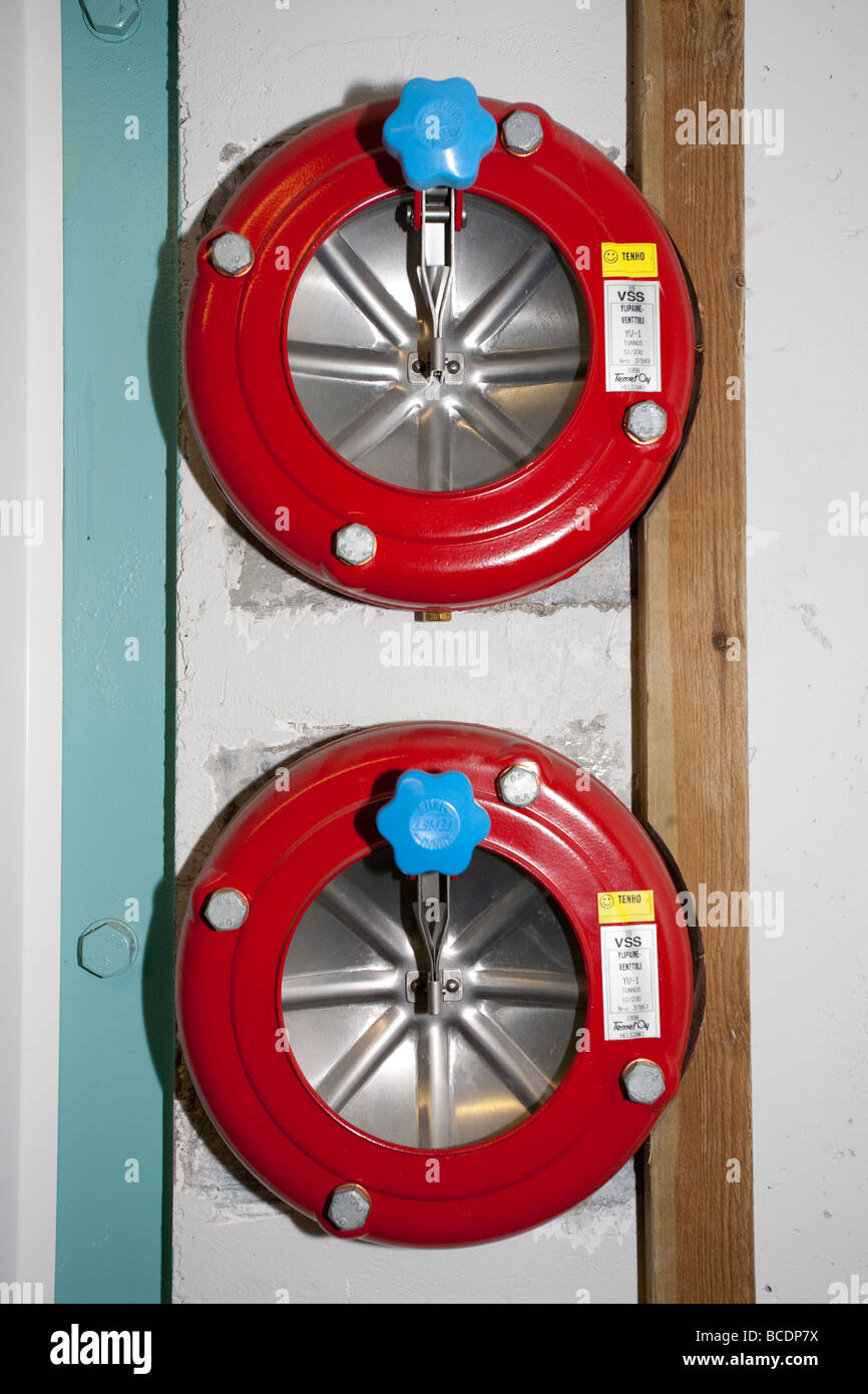 Overpressure ventilation valves in Finnish airraid shelter , Finland