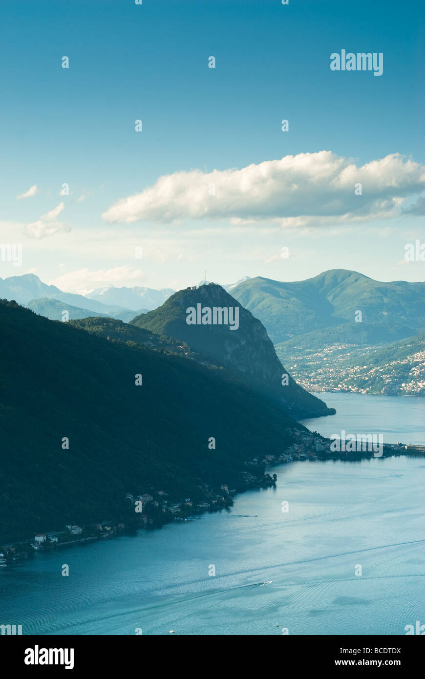 Monte San Salvatore and lake of Lugano View from Serpiano Tessin Switzerland Stock Photo