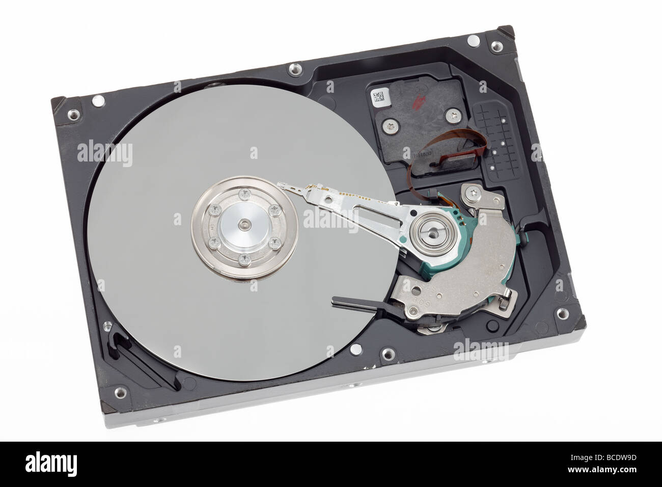 Computer hard disk with cover removed. Stock Photo