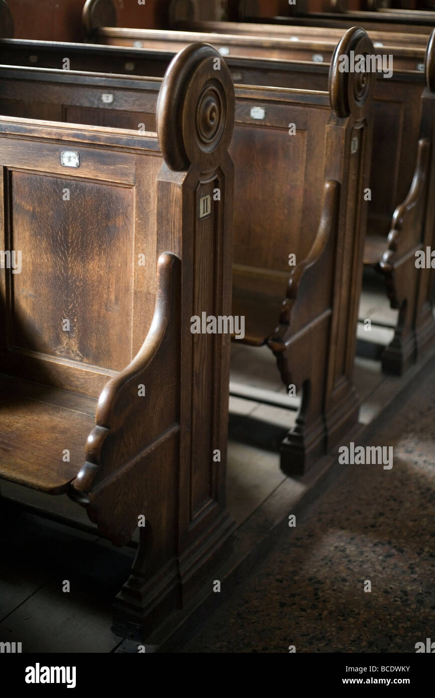 Details of pews in the Synagogue Pecs Hungary Stock Photo