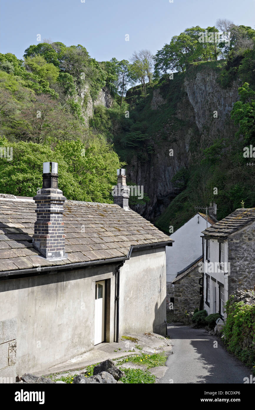 Castleton Village looking towards the Peak cavern entrance Stock Photo