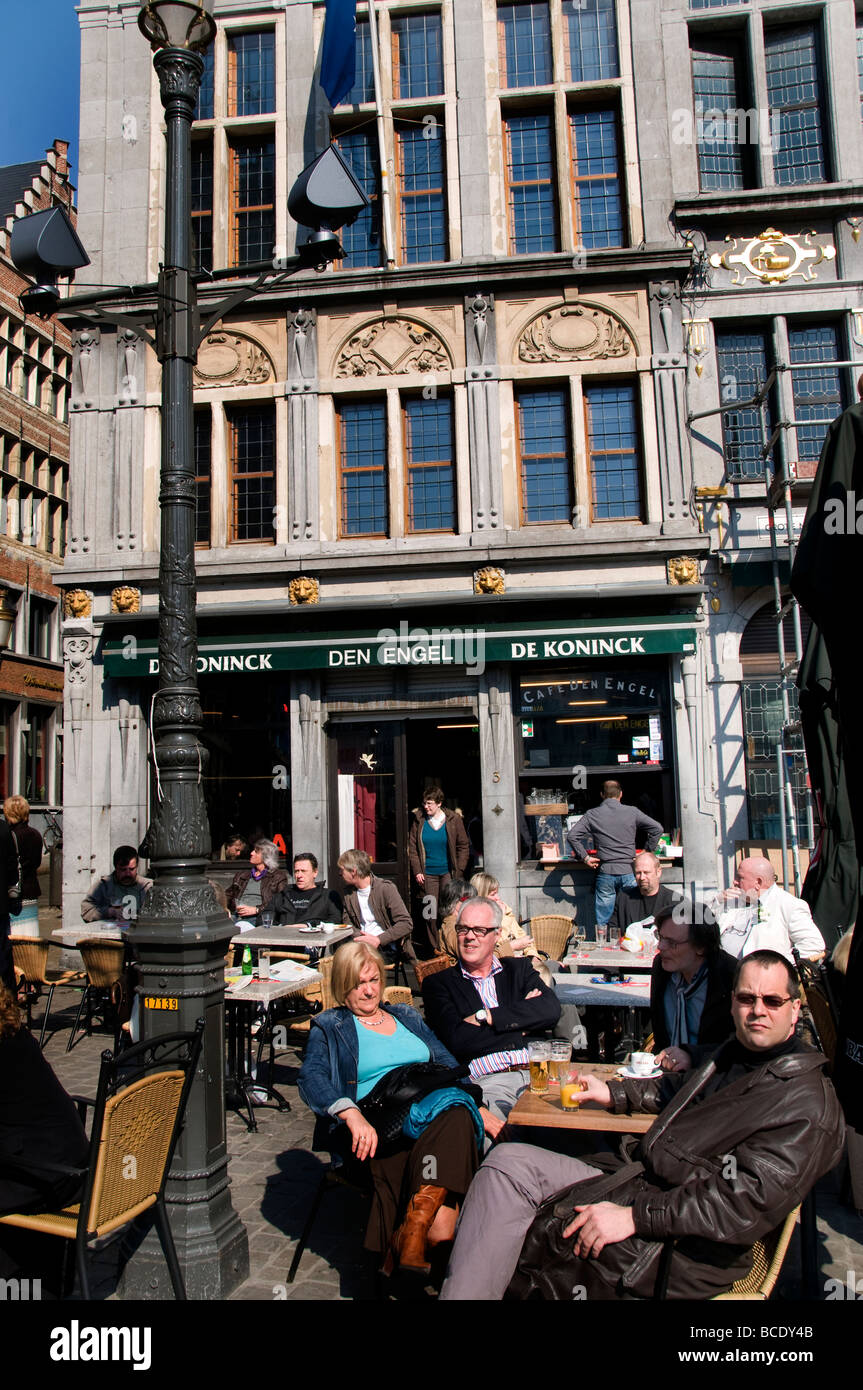 Pub bar cafe den Engel Angel Big Market townhall Antwerp Belgium Belgian town Stock Photo