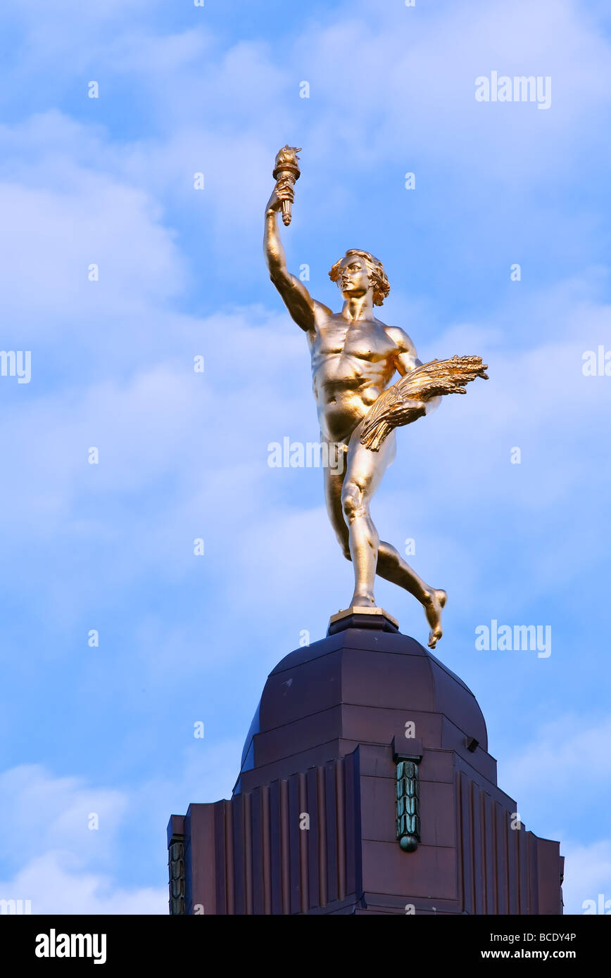 Golden Boy Statue on the dome of The Manitoba Legislative Building,  Winnipeg, Manitoba, Canada. Stock Photo