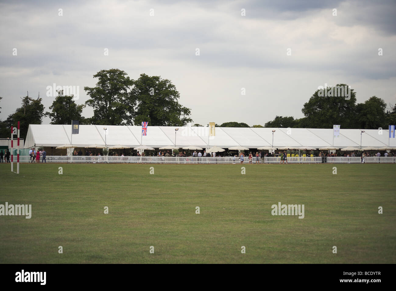 Polo marquee,hospitality behind polo pitch Stock Photo