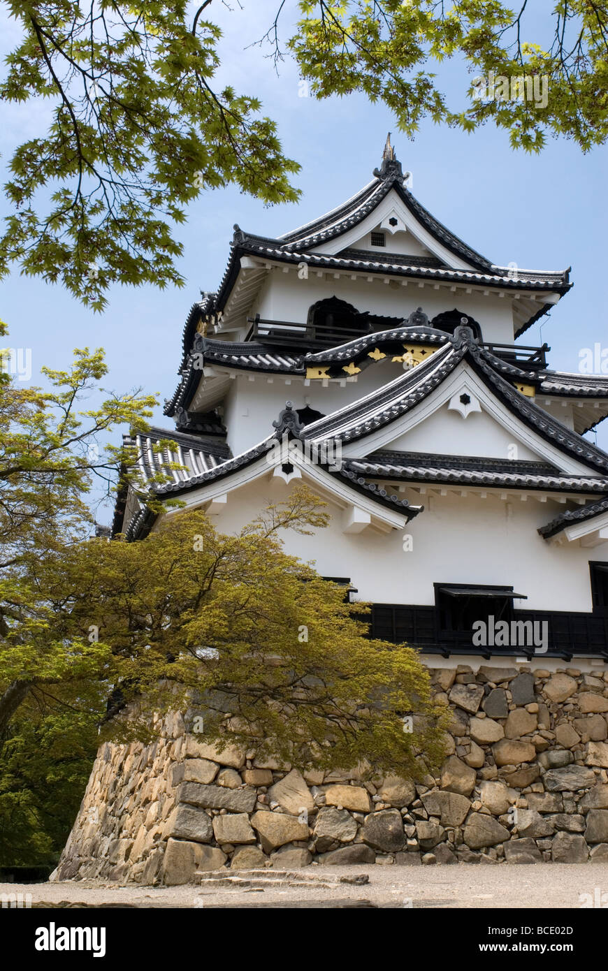 Hikone Castle is one of a few original construction castles remaining in Japan and is designated a National Treasure Stock Photo