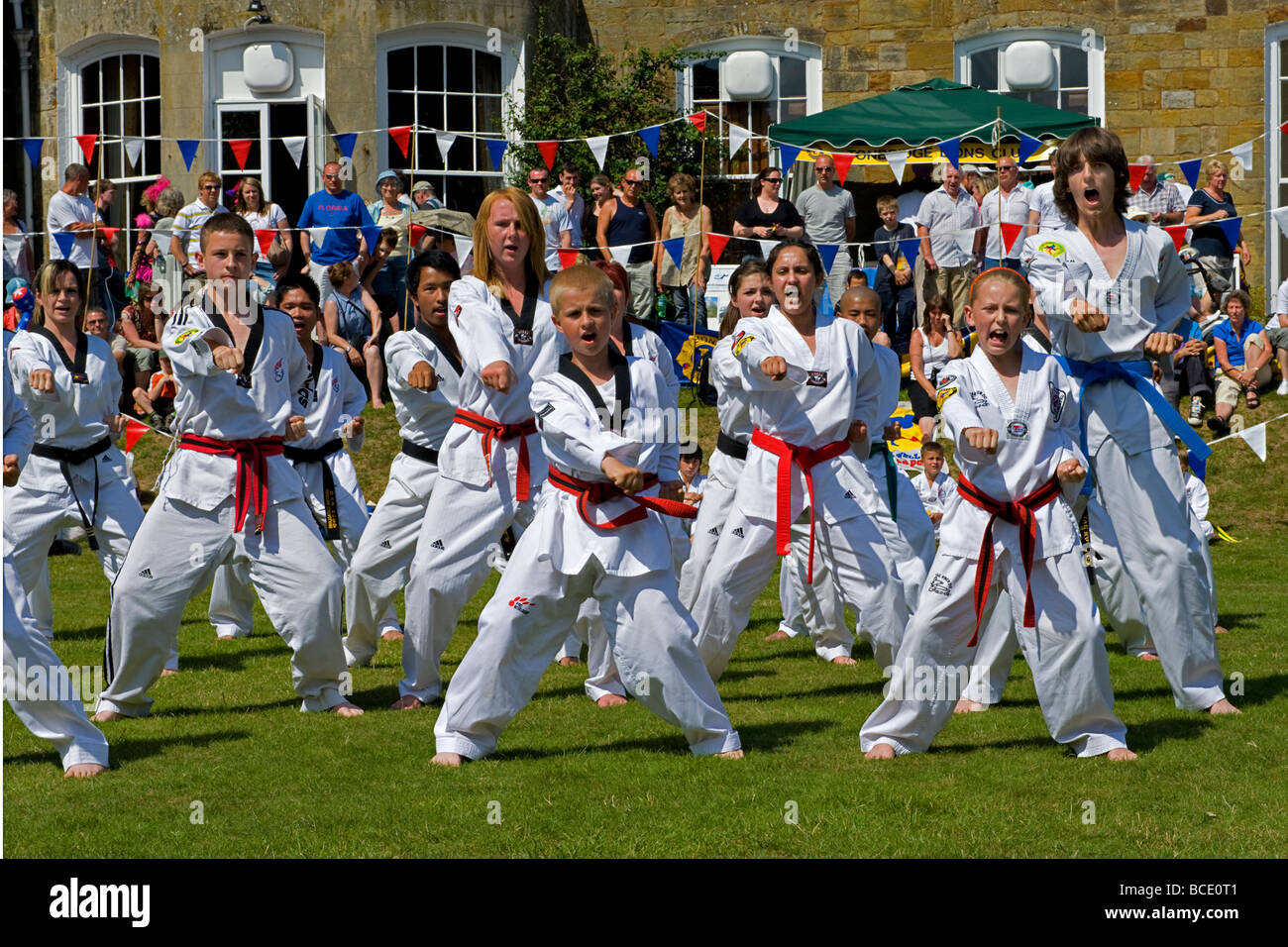 Participants show their skills during a taekwondo demonstration Stock