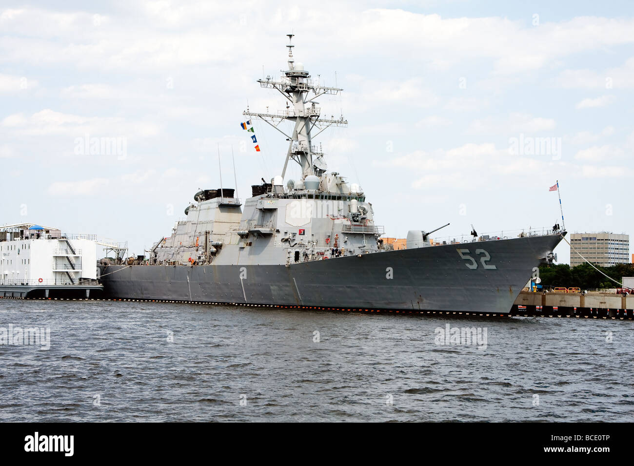 USS Bunker Hill CG 52 a Ticonderoga class cruiser marine navy battle ship anchored in Norfolk Virginia Stock Photo