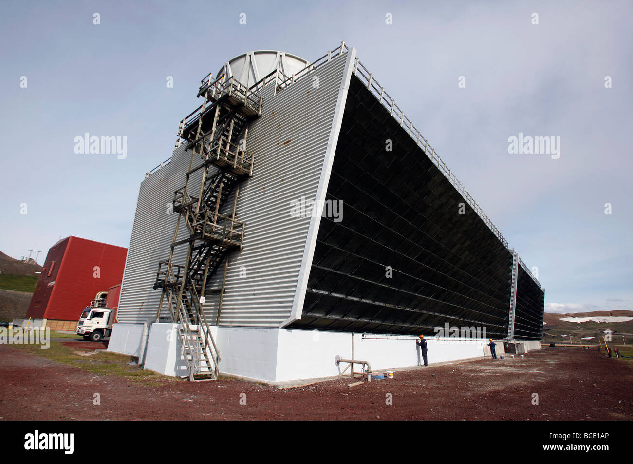 The water cooling tower at the Krafla geothermal power station, Iceland Stock Photo
