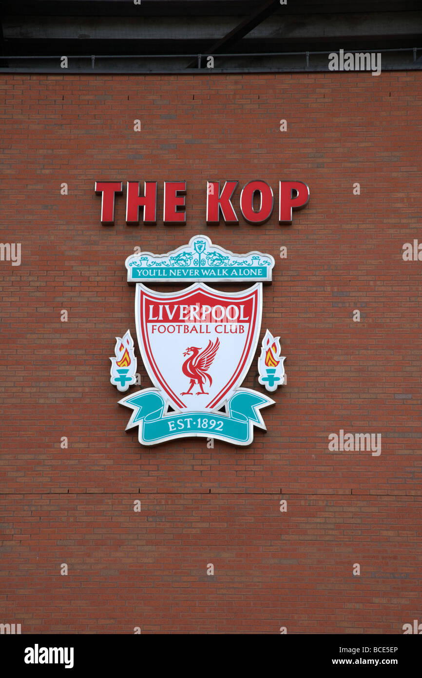 the kop sign on anfield road football stadium home of liverpool fc liverpool merseyside england uk Stock Photo