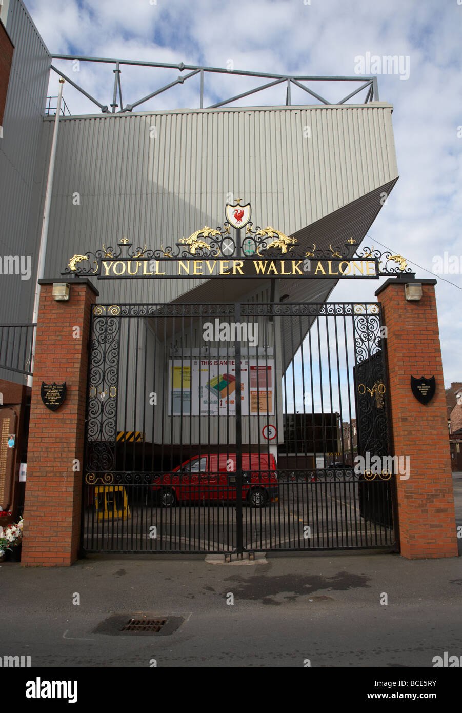 the shankly gates at anfield road football stadium home of liverpool fc liverpool merseyside england uk Stock Photo