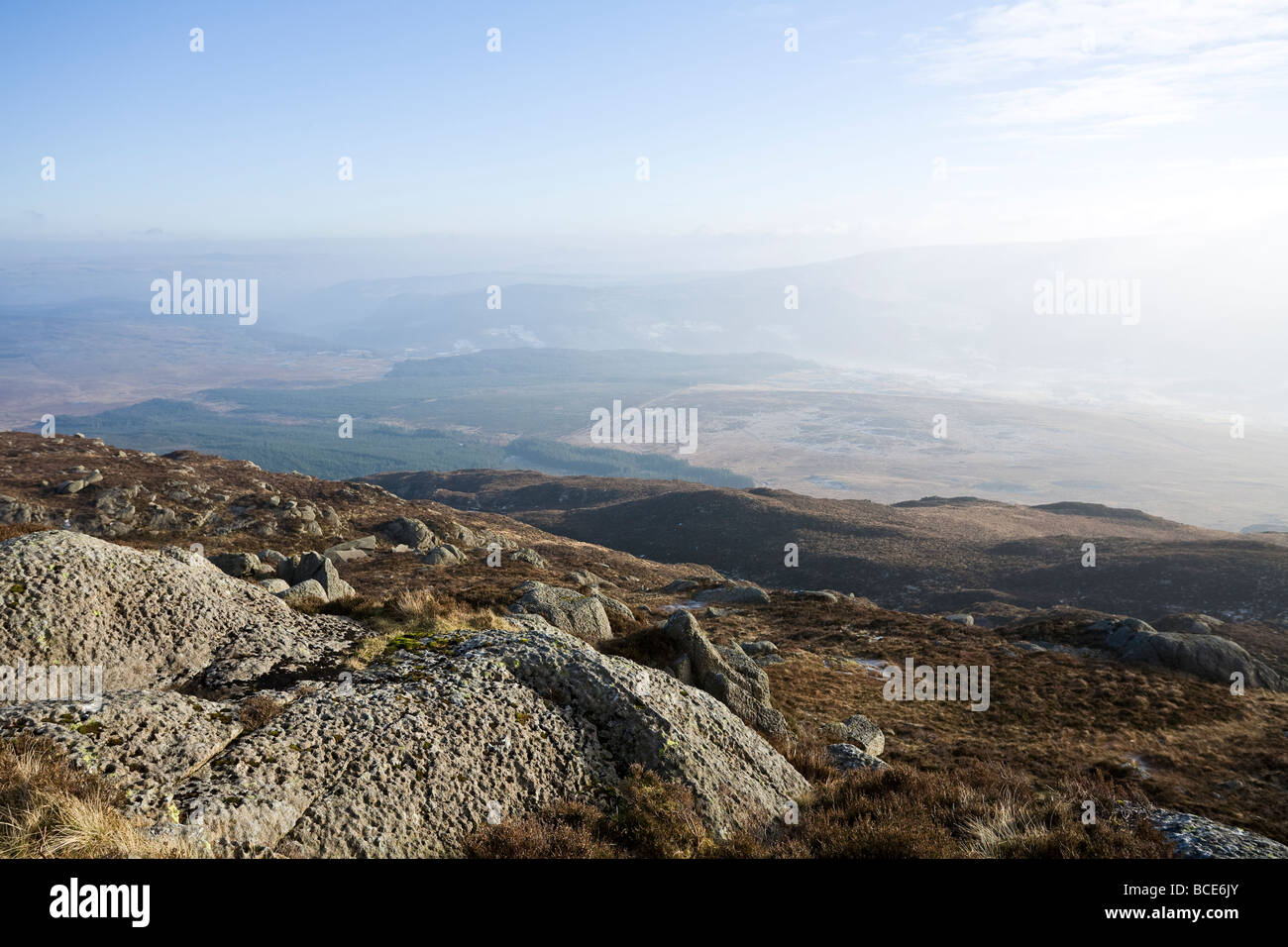 View over Dolwyddelan from Moel Siabod in Snowdonia Wales Stock Photo