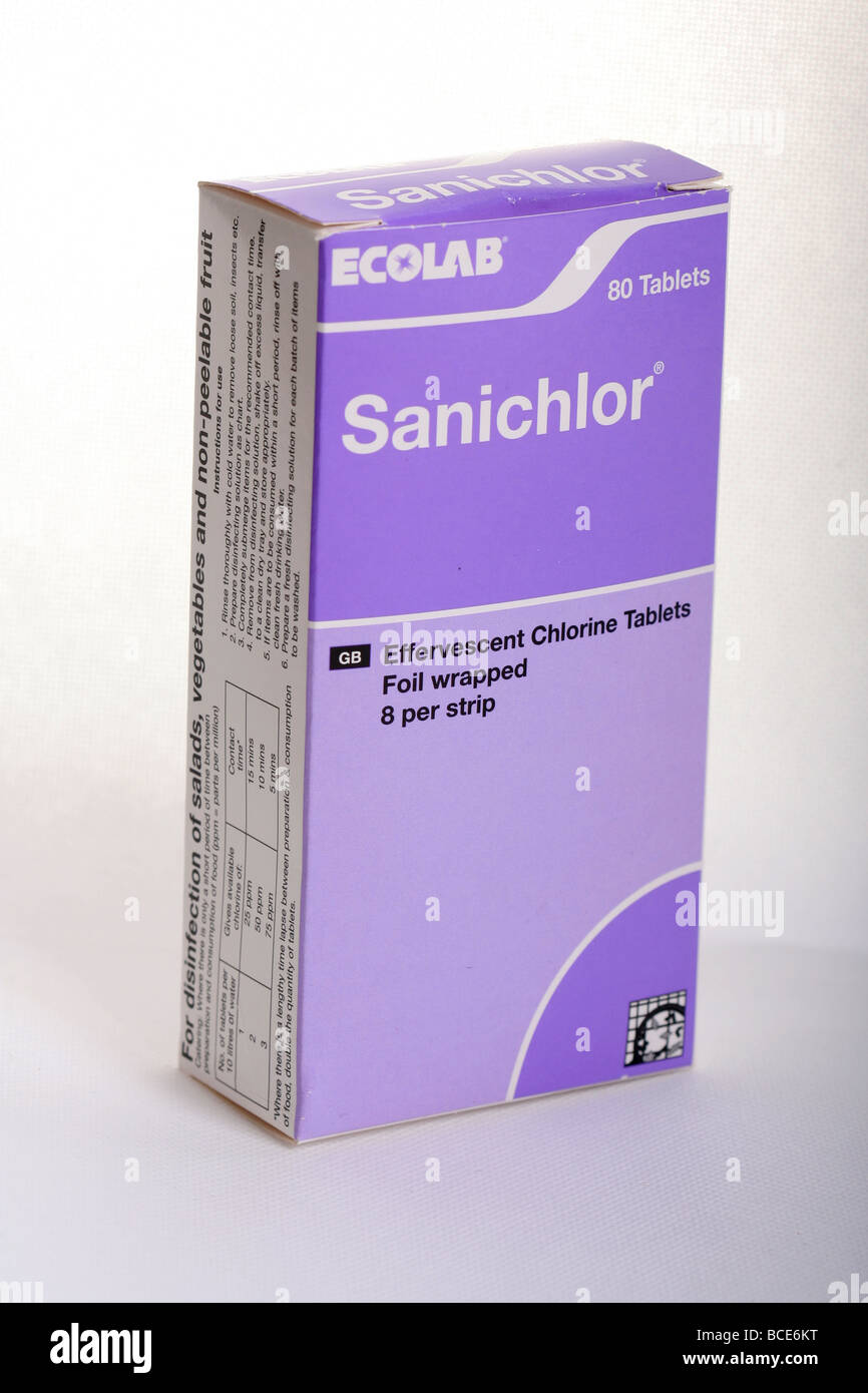 Sanichlor Chlorine tablets Stock Photo