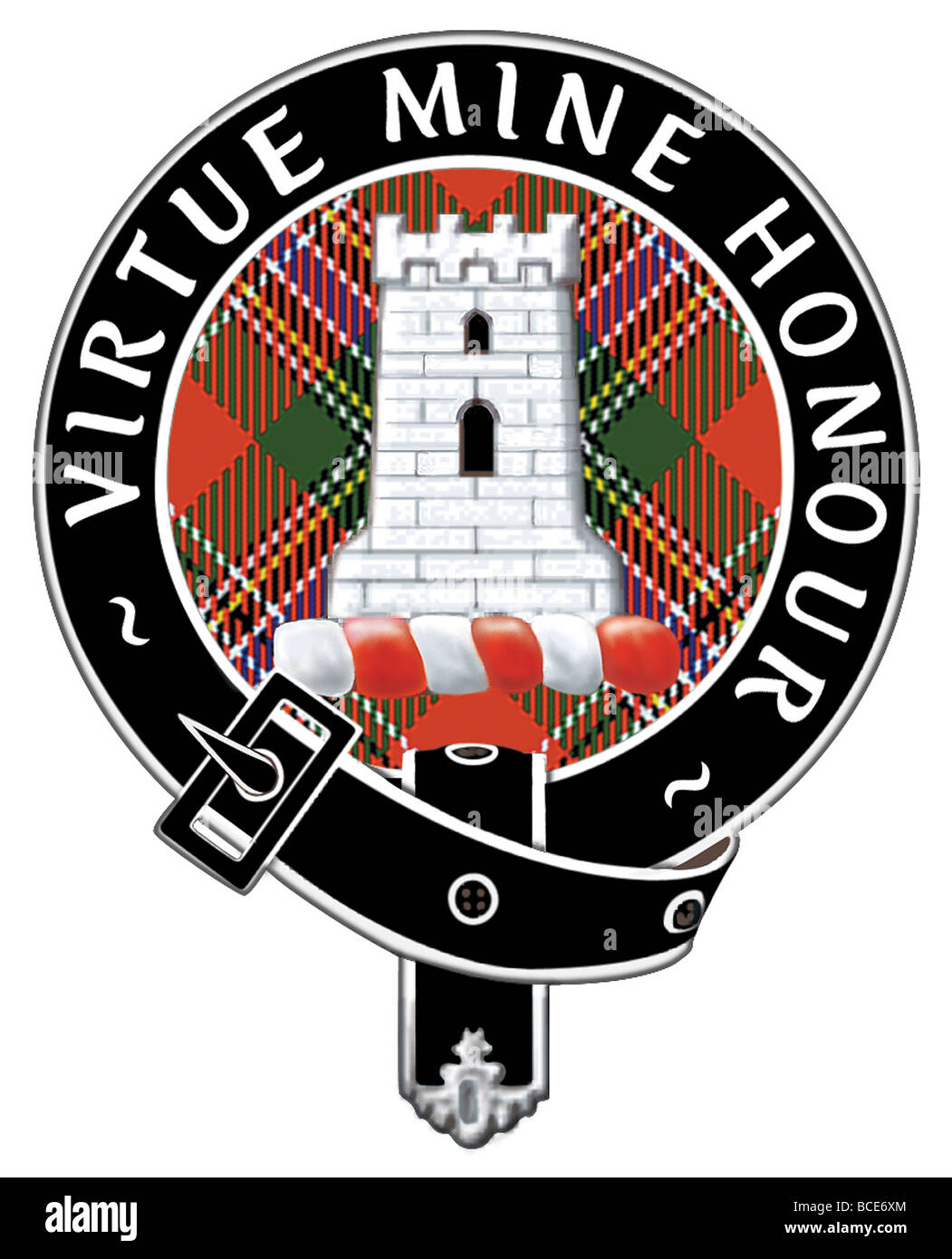 The badge of Clan MacLean, which reads, 'Virtue Mine Honour.' Stock Photo